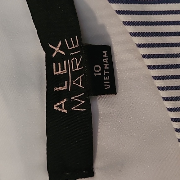 Alex Marie Navy Blue White Striped Sleeveless Cotton Blend Dress Sz 10 Nautical - Picture 2 of 13